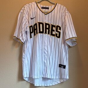 Nike White and Brown Striped Padres Jersey with Gold Accents